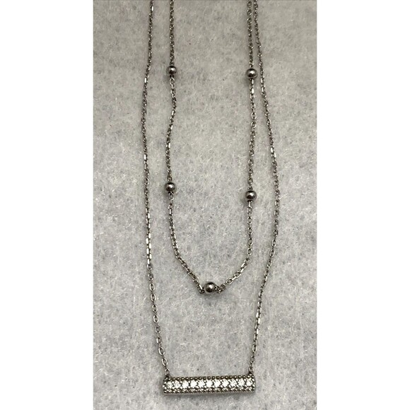 TR Layered 2-Tier Cubic Zirconia Sterling Silver 925 14-16'' Chain Necklace 2.7g - Picture 10 of 11